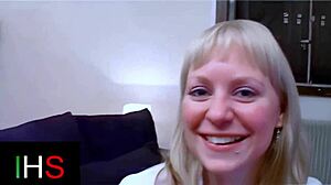 That blonde milf with blue eyes gets her shaved pussy licked then ass fucked missionary with cumshot on belly