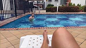 Petite teen 18+ in bikini seduces muscular stepbrother at pool for taboo fuck in parents' living room Naty Delgado