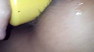 Wife cums hard riding massive dildo in vagina