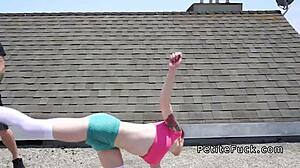 Petite Flexible Teen Deepthroats Huge Cock In Standing 69 Position With Choking And Gagging