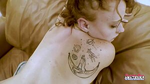 I watch skinny ginger Luna Parish deepthroat a cock and get her shaved pussy fucked with cumshot facial.