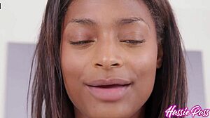 Petite teen Rhae Woods takes on Brickzilla's monster cock in missionary doggystyle blowjob and bareback ass action with her big tits and trimmed pussy bouncing