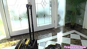 Oriental Tranny Doggystyle Fucking Les Babe in Bent Over Assfucking with Rimjob and Stockings Fetish