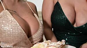 Busty Brunette Angel Wicky and Redhead Jennifer Mendez Lick Ass and Use Dildo in Lesbian Encounter