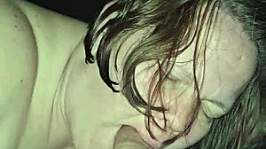 Milf rides foot while sucking huge cock