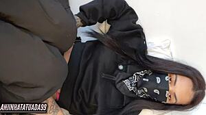 Solo masturbation with bandana and pink lipstick guiding to cum on face