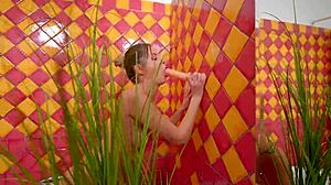 hey, why not try this huge anal dildo for solo masturbation in the bathroom with my tight blonde pussy and natural tits?