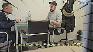 Straight insurance broker gets convinced for first time blowjob and handjob in homemade scene