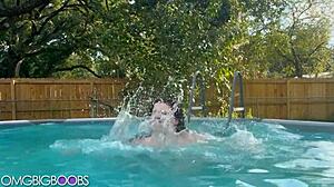 Curvy babe displays her big tits in a playful show