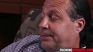 this slutty teen 18+ with glasses gets hungry for step grandpas cock, leading to deepthroat and taboo sex.