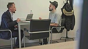 Straight insurance broker gets convinced for first time blowjob and handjob in homemade scene