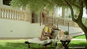 These blonde and brunette babes dive into their first glamorous lesbian play with toys