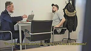 Straight insurance broker gets convinced for first time blowjob and handjob in homemade scene