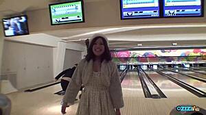 Behind the bowling alley this Asian girl with small tits sucked my cock deepthroat until I gave her that cum