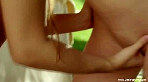 These blonde and brunette babes dive into their first glamorous lesbian play with toys