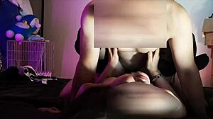 the amateur asian girl in lingerie and stockings gave a blowjob before sex in the japanese panties scene