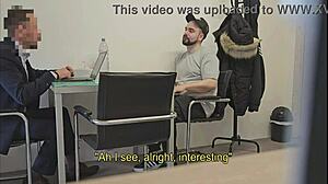 Straight insurance broker gets convinced for first time blowjob and handjob in homemade scene