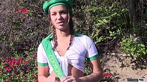 I see horny scout girl Liza Rowe get fucked and sucked in bedroom