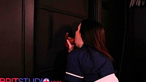 i feel so excited about nurse exploring gloryhole with cumshot after shift in uniform