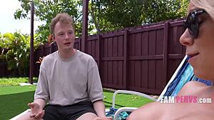 Blonde cougar katie morgan seduces innocent stepson jimmy michaels into taboo freak session