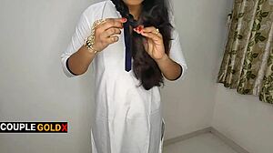 suggestive lower case title with school van driver arriving at komal's home to pick her up and fucking her right there in indian homemade doggystyle with hairy wet pussy