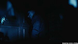 subtle suggestive tone as big black cock officer handles halloween issue with milf's shaved pussy and big tits in interracial office close up fingering