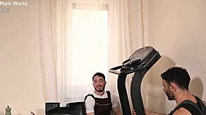 Bored housewife Ania Kinski takes double penetration from repairmen in gym lingerie