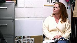 Aussie cougar bends over desk to ride police officer's big cock after lingerie theft bust