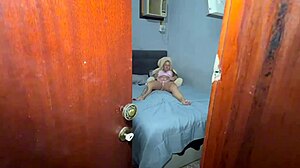 Spying on my hot brazilian stepdaughter after bath as she applies cream and masturbates - i need to fuck that wet pussy complete sheer!