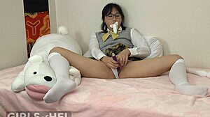 Horny Japanese Student Masturbates with Vibrator in Uniform