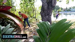Teens play hide and seek with tiny hairy pussies in bath. Bold beauty neighbors explore lesbian roles close up.