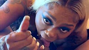 Oh my god, this pretty ebony babe is choking on my huge black cock with sloppy deepthroat action!