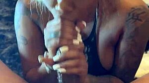 Oh my god, this pretty ebony babe is choking on my huge black cock with sloppy deepthroat action!