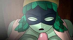 hey, check out huntress wizard giving that intense titfuck with her big tits in the forest