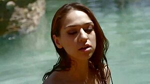 Nikki Delano and Sara Luvv contrast licking pussy at pool party