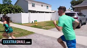 Teens play hide and seek with tiny hairy pussies in bath. Bold beauty neighbors explore lesbian roles close up.