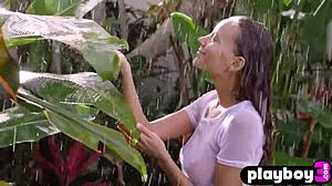 beautiful blonde milf katya clover poses naked in rain showing perfect body!