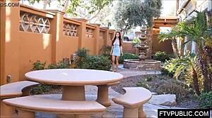 asian girl flashes upskirt with no panties in public street