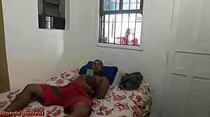 Brazilian mature maid catches boss jerking off and joins for first time interracial lingerie fun