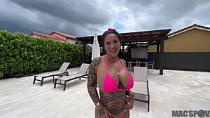 Thick asian neighbor connie perignon gets fucked hard by jmac for skinny dipping in my pool