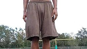 Sexy athletic black mature woman looks beautiful in homemade workout session with cute brunette roommate.