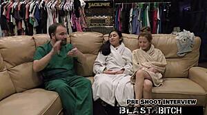 jasmine roses back gets blasted with cum in behind the scenes blowjob and face fucking with latex gloves and latina moaning natural tits?