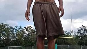 Sexy athletic black mature woman looks beautiful in homemade workout session with cute brunette roommate.