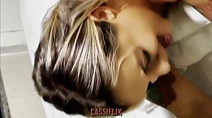 This blonde curvy milf with big tits and short hair flashes in public. She rides in doggystyle and gets ass to mouth action at home.