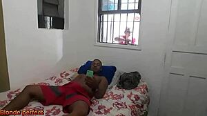 Brazilian mature maid catches boss jerking off and joins for first time interracial lingerie fun