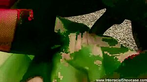 Ebony cock contrasts by sliding deep into white asshole during cheating wedding threesome.