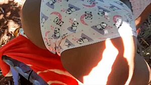 I encountered a beautiful brunette woman outdoors and enjoyed her public sex session with cum and masturbation.