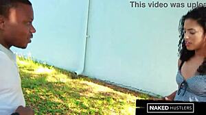 Hey, check this curly haired Latina college girl sucking black dick outdoors! 😏🍆