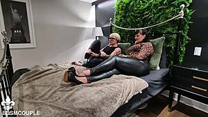 in this scene, double domme action unfolds with femdom shoe worship and humiliation in cfnm style as slaves lick heels and toes