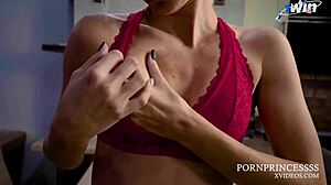 hey cutie, wanna see this hot petite blonde in red lingerie take my big cock pov style? ended with oral creampie 😏🔥